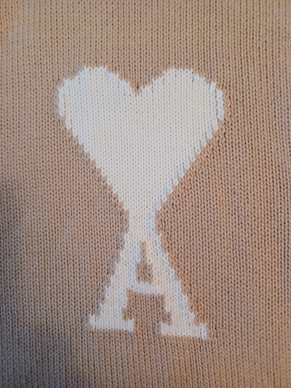 AMI Paris Beige Heart A Luxe Cotton Cardigan Sweater, L - Picture 8 of 10